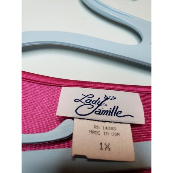 Vtg Lady Camille Womens Plus Sz 1X Pegnoir Robe Open Front Pink 3/4 Sleeve Lace - Picture 5 of 6